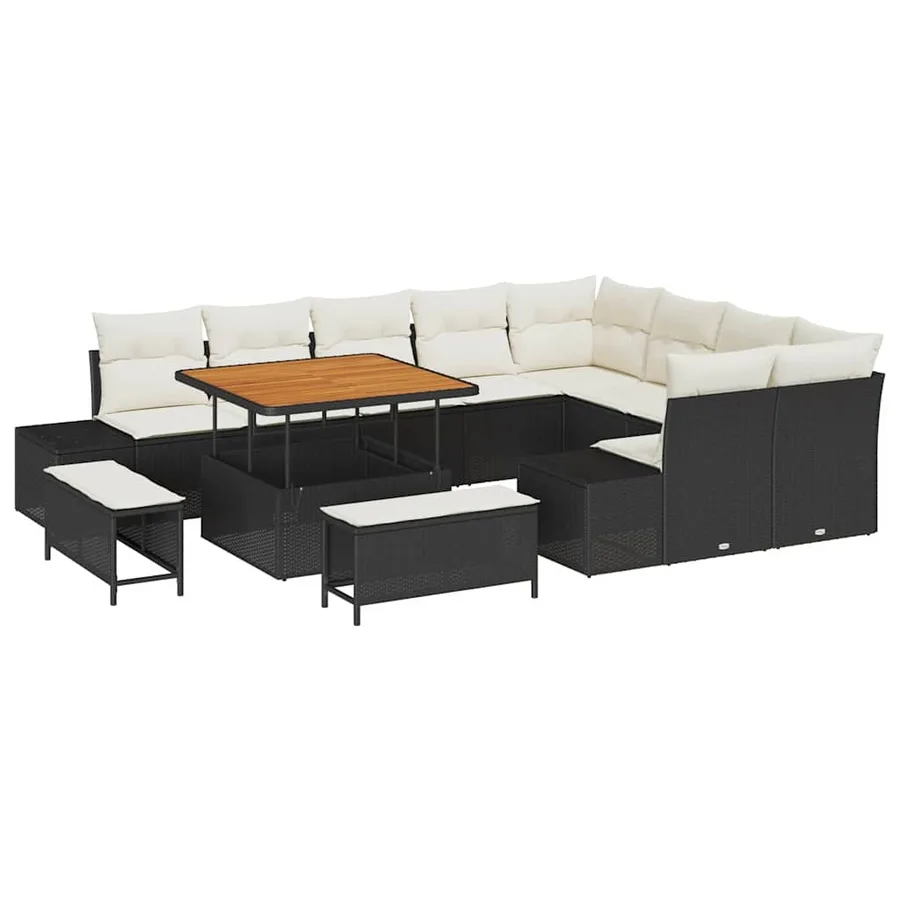 Ensemble de canapé de jardin avec coussin 12 pcs Noir polyrotin - 2