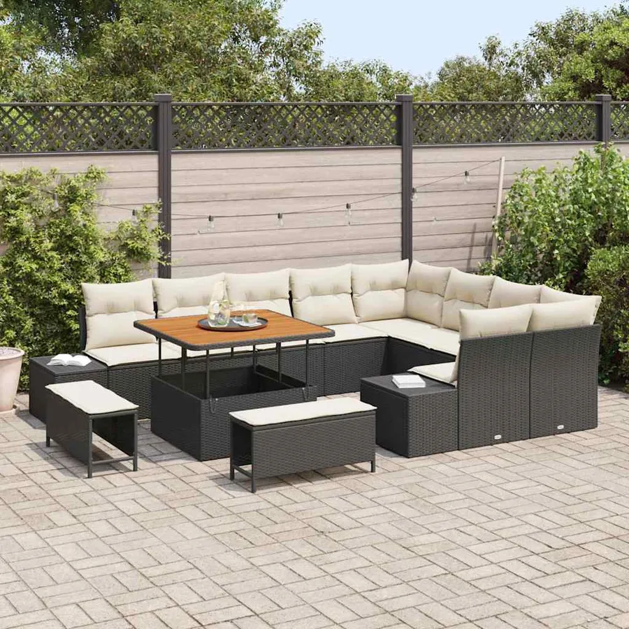Ensemble de canapé de jardin avec coussin 12 pcs Noir polyrotin - 3