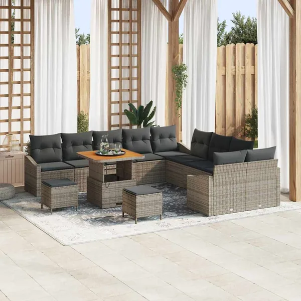 Ensemble de canapé de jardin avec coussin 13 pcs Gris polyrotin