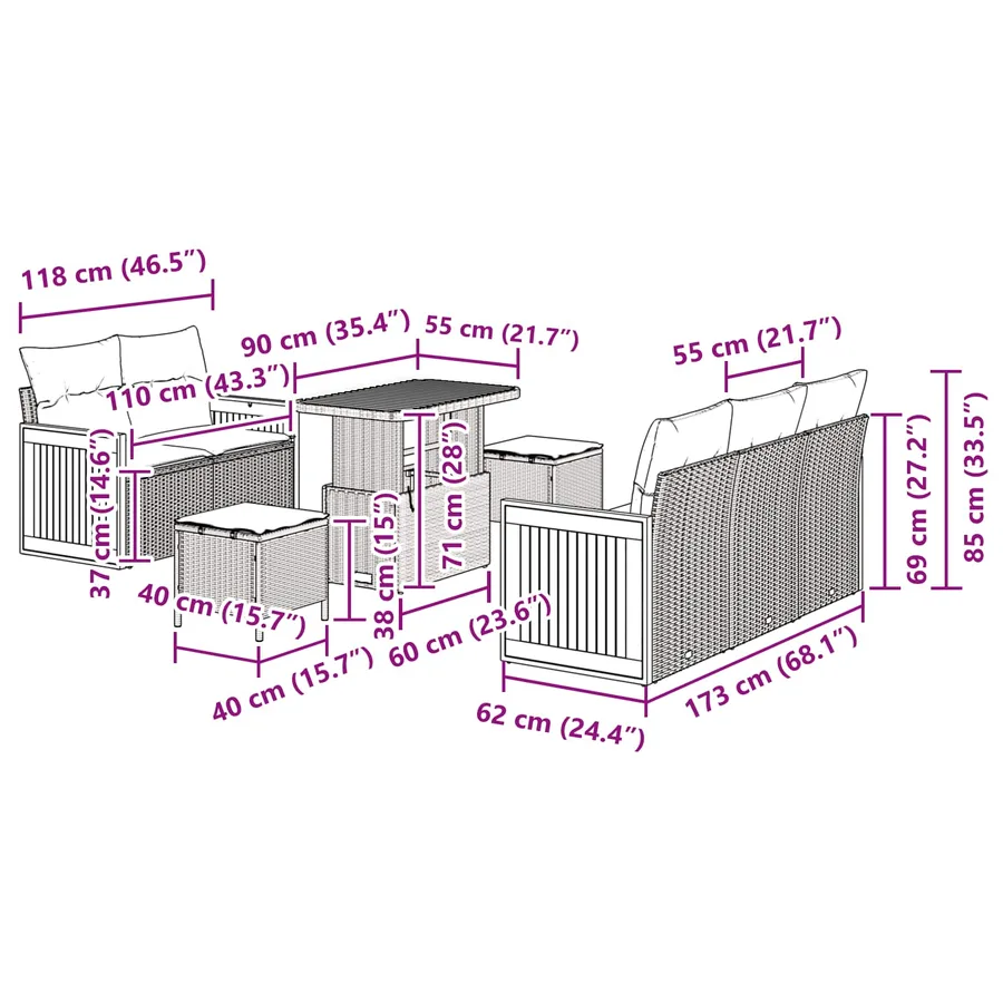 Ensemble de canapé de jardin avec coussin 8 pcs Gris - 9