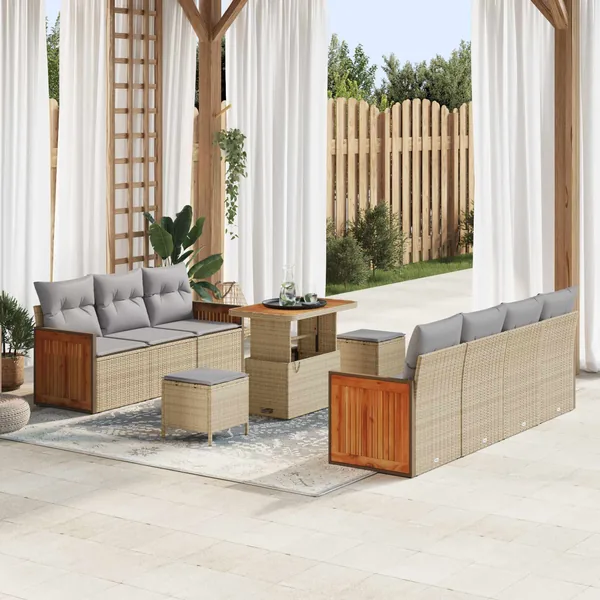 Ensemble de canapé de jardin 10 pcs Beige et Gris clair