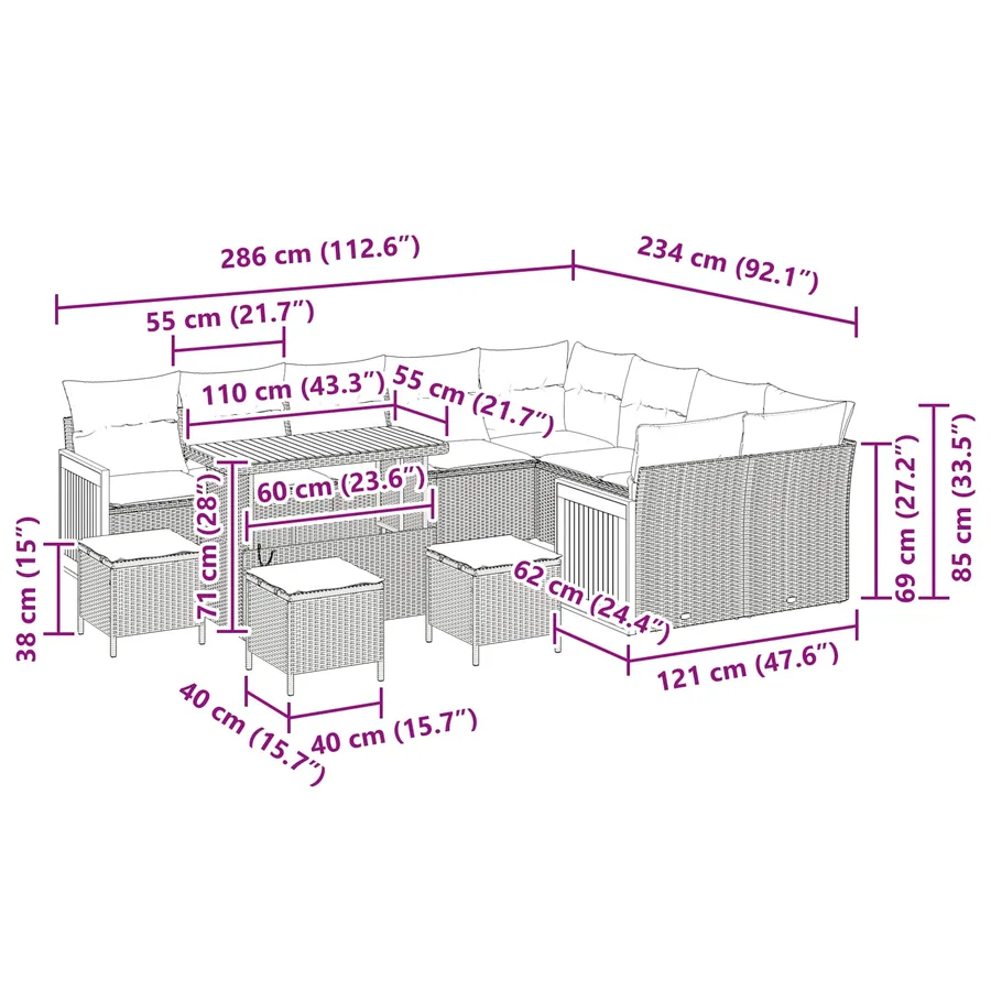 Ensemble de canapé de jardin avec coussin 13 pcs Noir - 10
