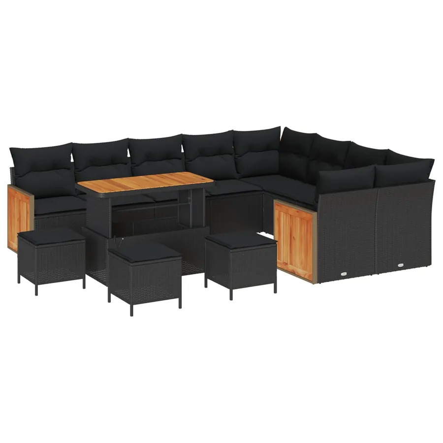 Ensemble de canapé de jardin avec coussin 13 pcs Noir - 2
