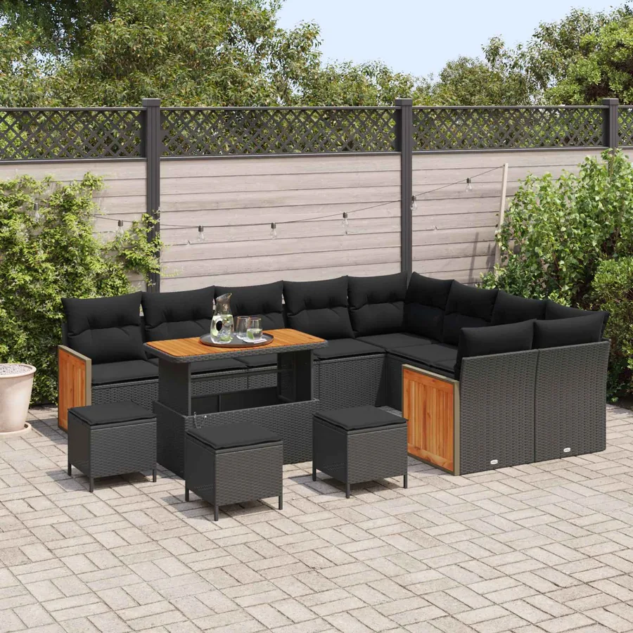 Ensemble de canapé de jardin avec coussin 13 pcs Noir - 3
