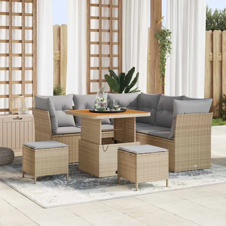 Ensemble de canapé de jardin 8 pcs Beige polyrotin