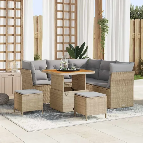 Ensemble de canapé de jardin 8 pcs Beige polyrotin