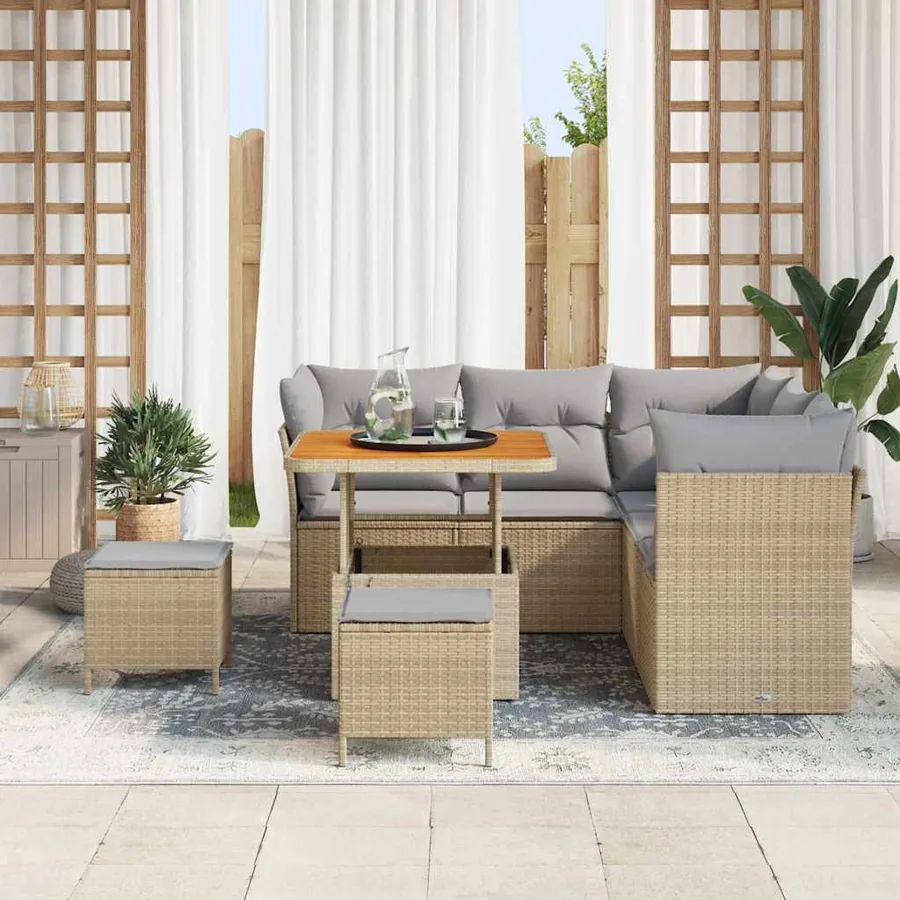 Ensemble de canapé de jardin 8 pcs Beige polyrotin - 3