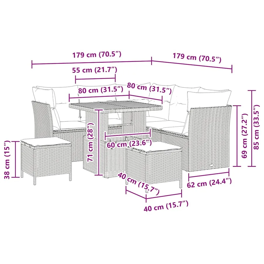 Ensemble de canapé de jardin 8 pcs Beige polyrotin - 9