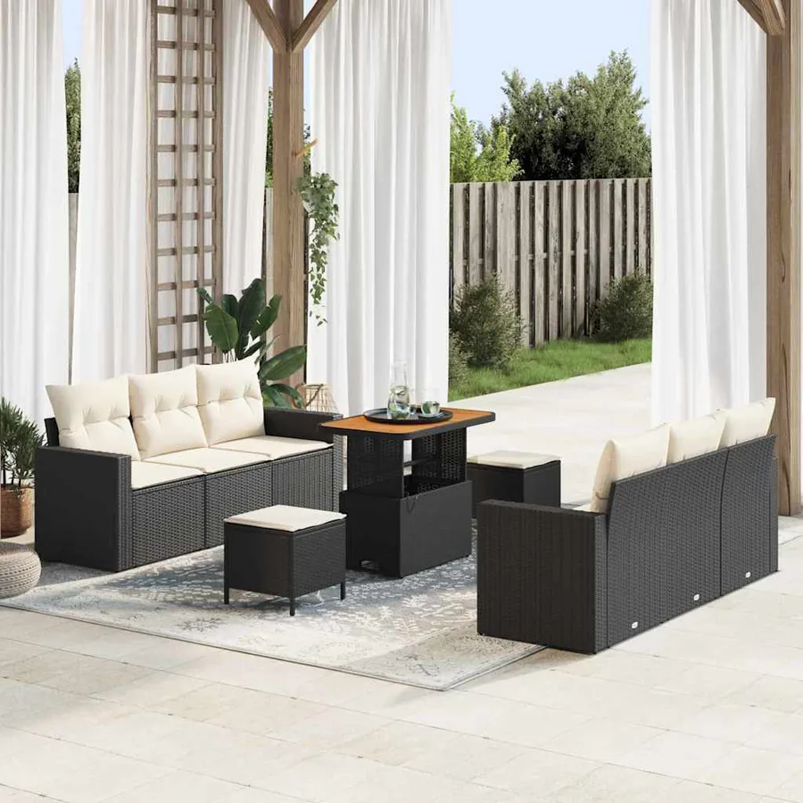 Ensemble de canapé de jardin 9 pcs Noir polyrotin