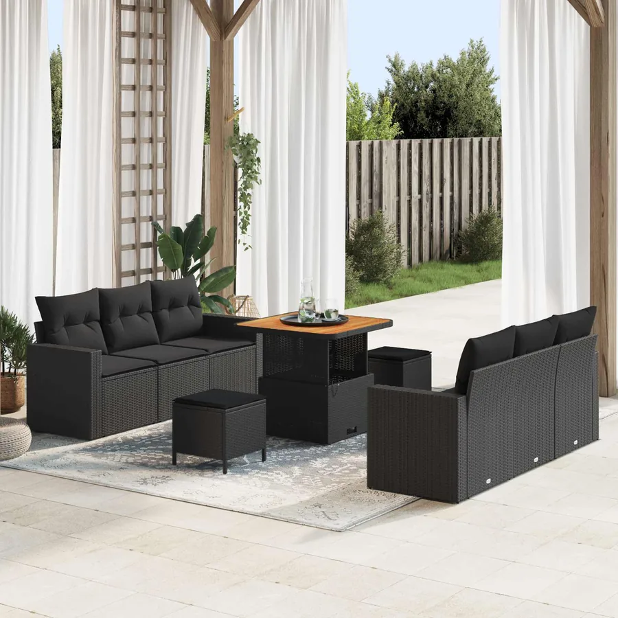 Ensemble de canapé de jardin 9 pcs Noir polyrotin