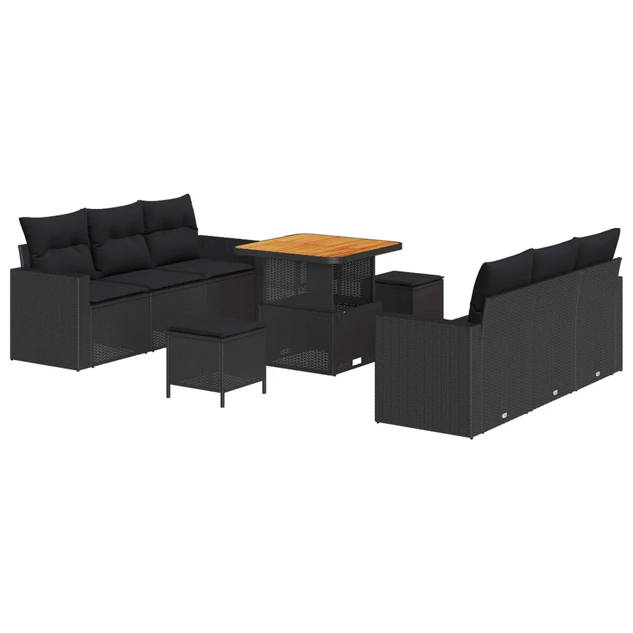 Ensemble de canapé de jardin 9 pcs Noir polyrotin - 2