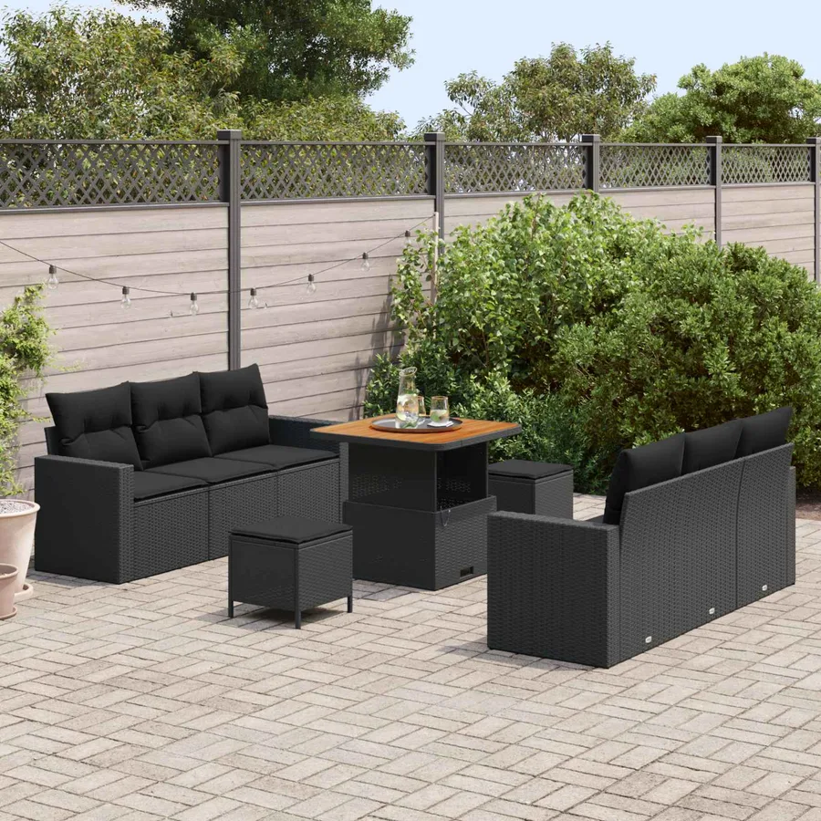 Ensemble de canapé de jardin 9 pcs Noir polyrotin - 3