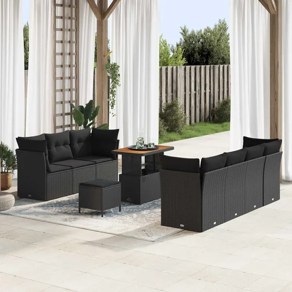 Ensemble de canapé de jardin 10 pcs Noir polyrotin