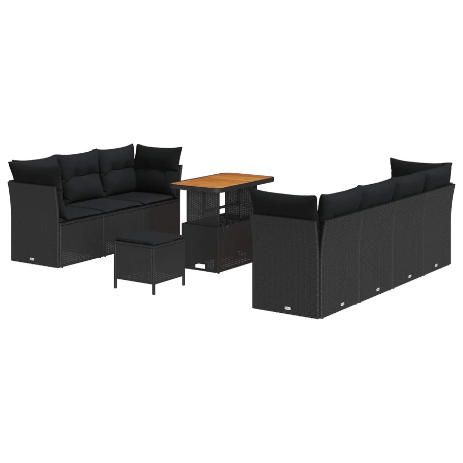 Ensemble de canapé de jardin 10 pcs Noir polyrotin - 2