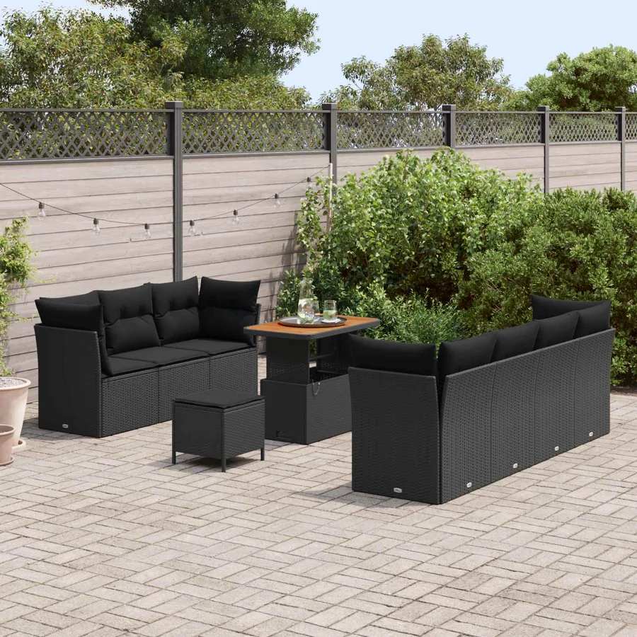 Ensemble de canapé de jardin 10 pcs Noir polyrotin - 3
