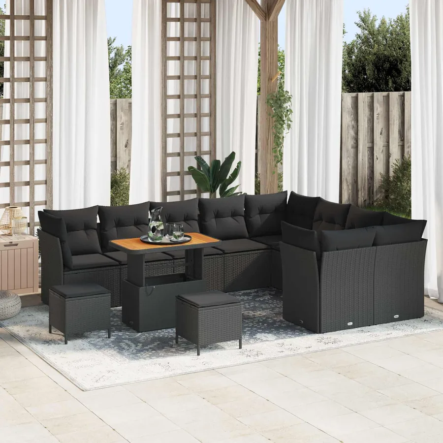 Ensemble de canapé de jardin 12 pcs Noir polyrotin