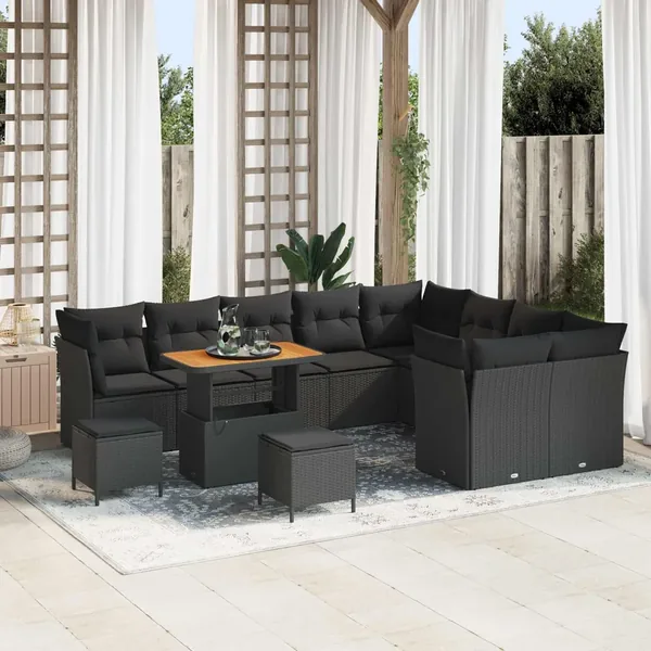 Ensemble de canapé de jardin 12 pcs Noir polyrotin