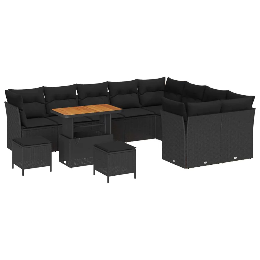 Ensemble de canapé de jardin 12 pcs Noir polyrotin - 2