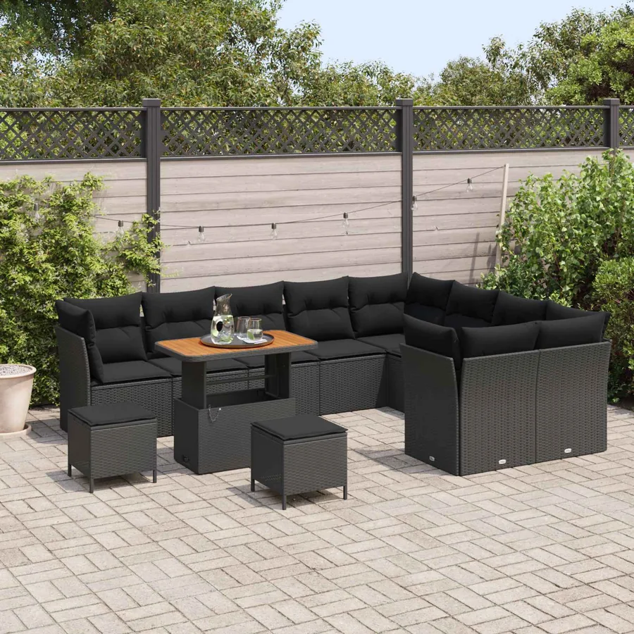 Ensemble de canapé de jardin 12 pcs Noir polyrotin - 3