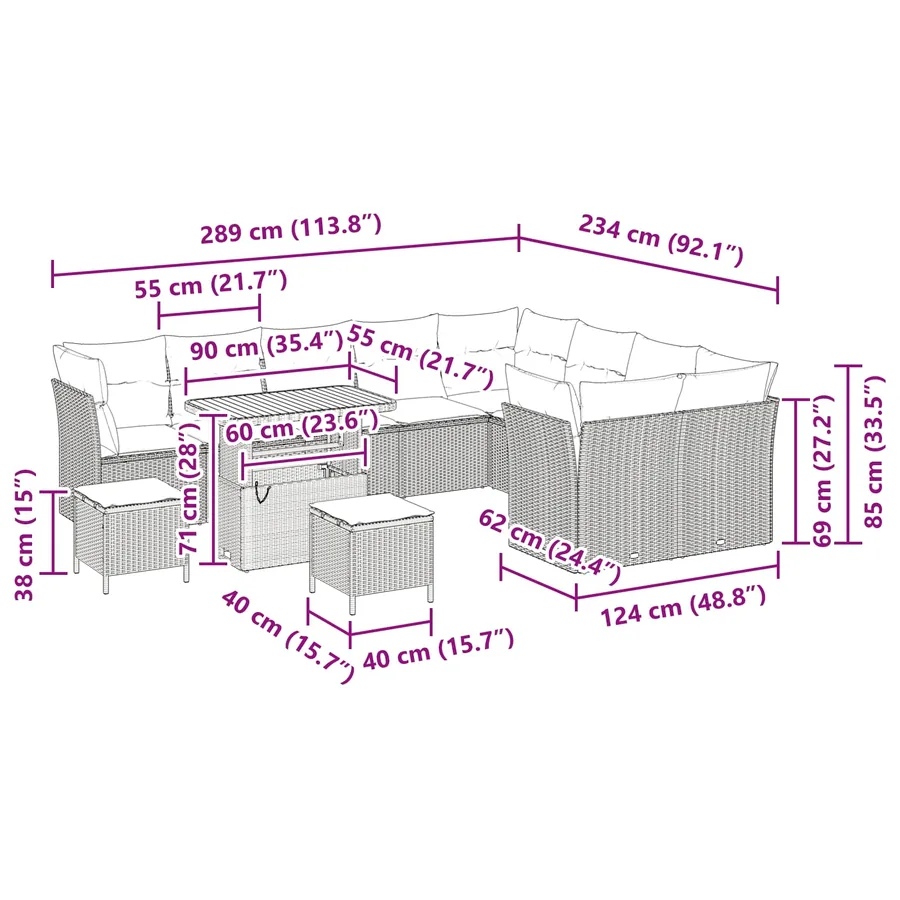 Ensemble de canapé de jardin 12 pcs Noir polyrotin - 9