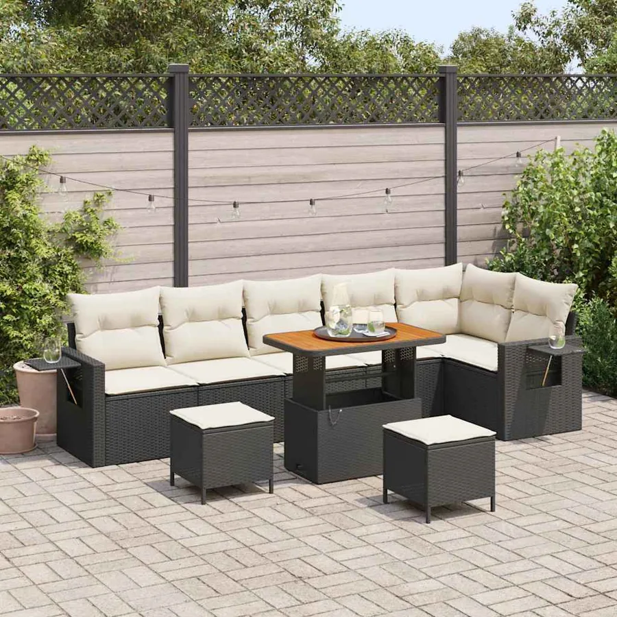 Ensemble de canapé de jardin 9 pcs Noir polyrotin
