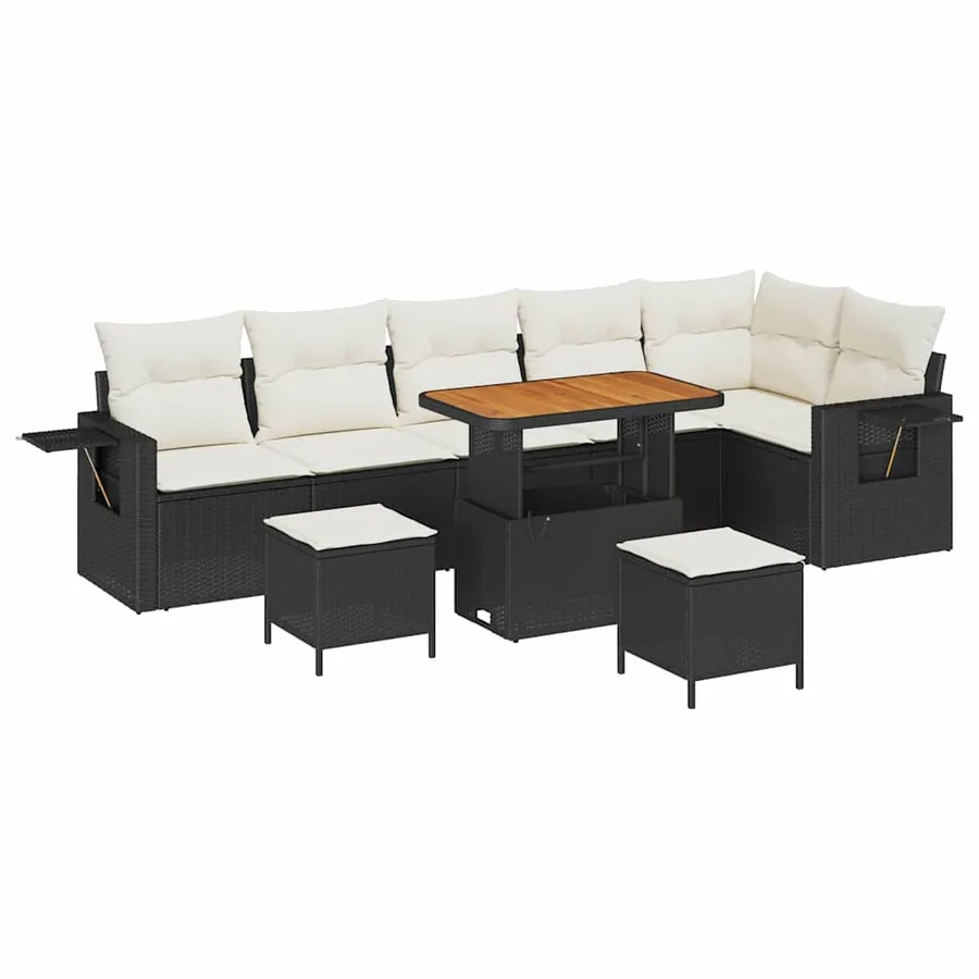Ensemble de canapé de jardin 9 pcs Noir polyrotin - 2