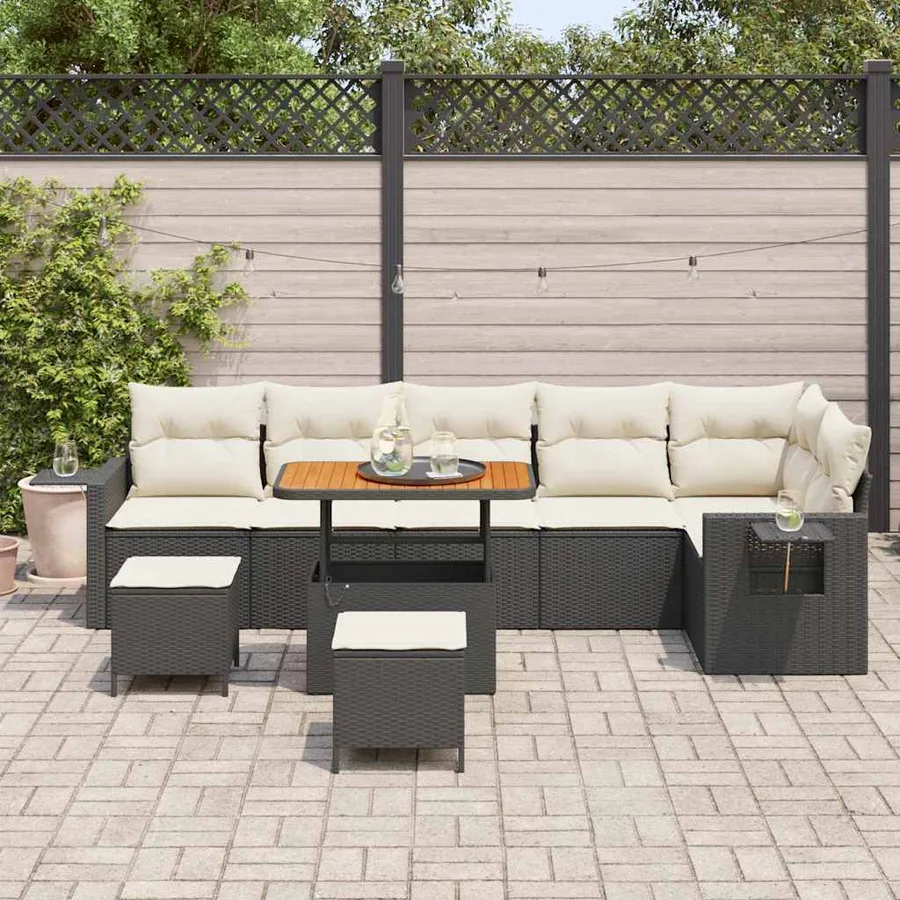 Ensemble de canapé de jardin 9 pcs Noir polyrotin - 3