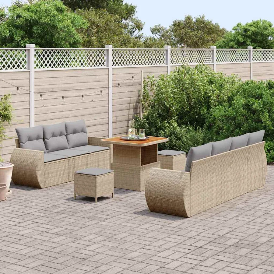 Ensemble de canapé de jardin 10 pcs Beige polyrotin - 3