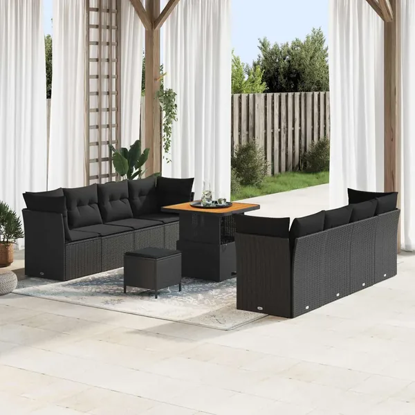 Ensemble de canapé de jardin 11 pcs Noir polyrotin