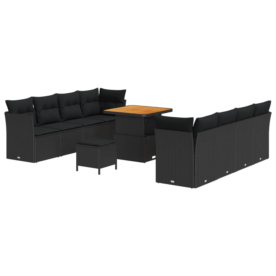 Ensemble de canapé de jardin 11 pcs Noir polyrotin - 2