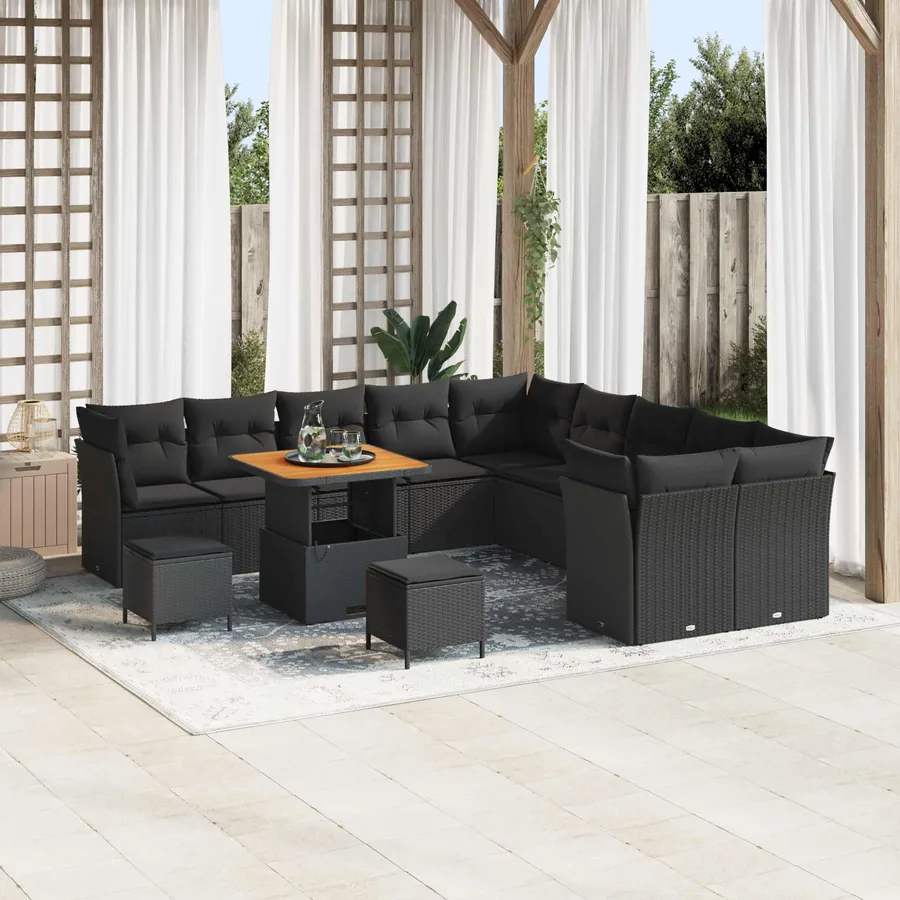 Ensemble de canapé de jardin 13 pcs Noir polyrotin