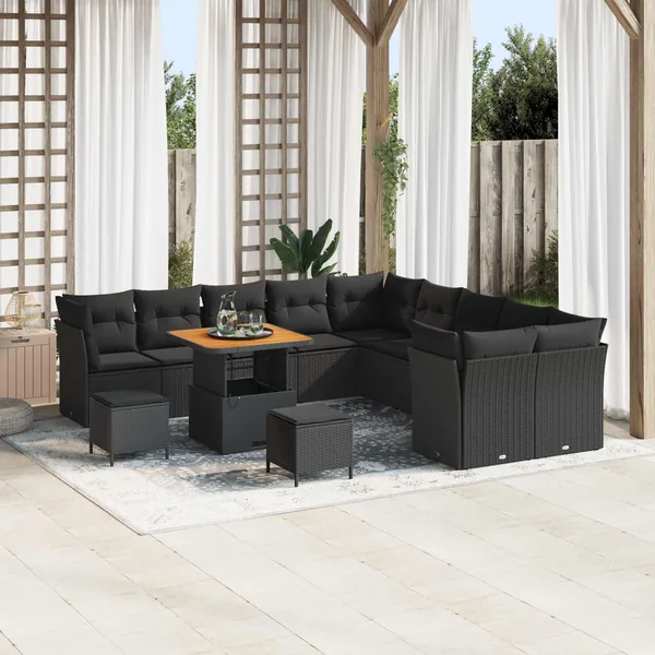 Ensemble de canapé de jardin 13 pcs Noir polyrotin