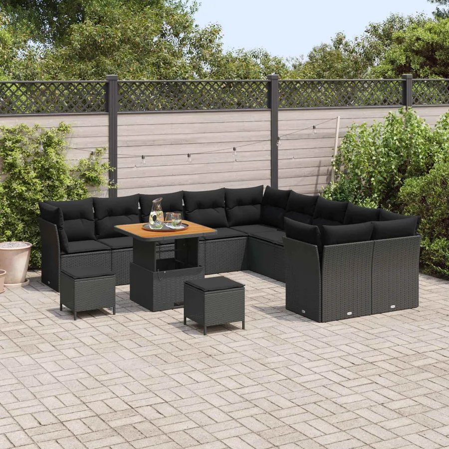Ensemble de canapé de jardin 13 pcs Noir polyrotin - 3