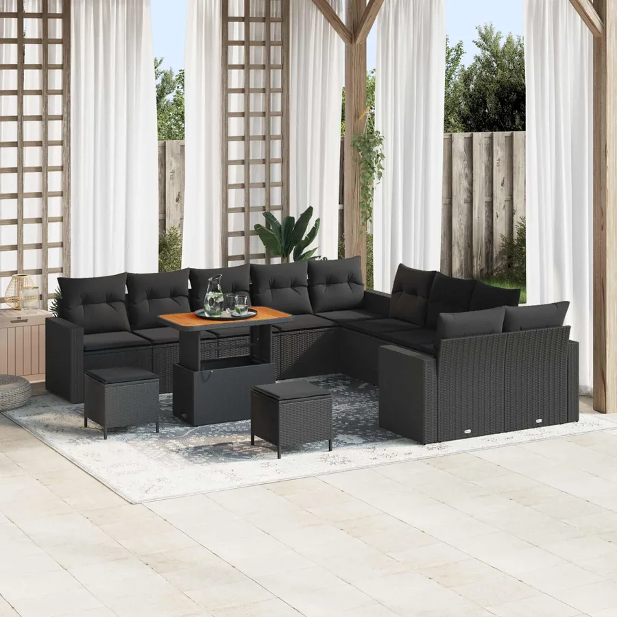 Ensemble de canapé de jardin 13 pcs Noir polyrotin