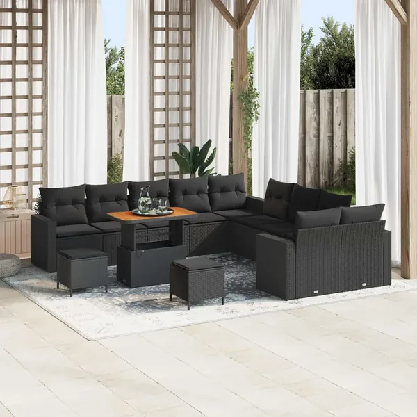 Ensemble de canapé de jardin 13 pcs Noir polyrotin