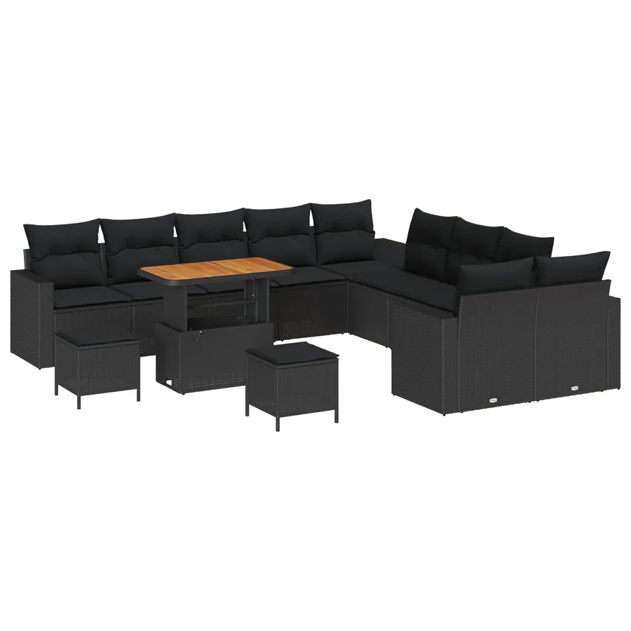 Ensemble de canapé de jardin 13 pcs Noir polyrotin - 2