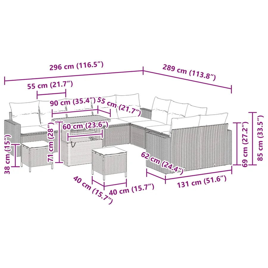 Ensemble de canapé de jardin 13 pcs Noir polyrotin - 9