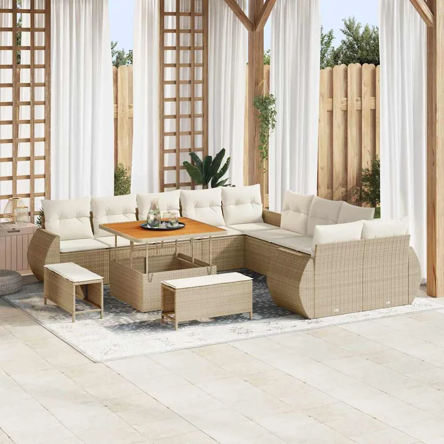 Ensemble de canapé de jardin 13 pcs Beige polyrotin