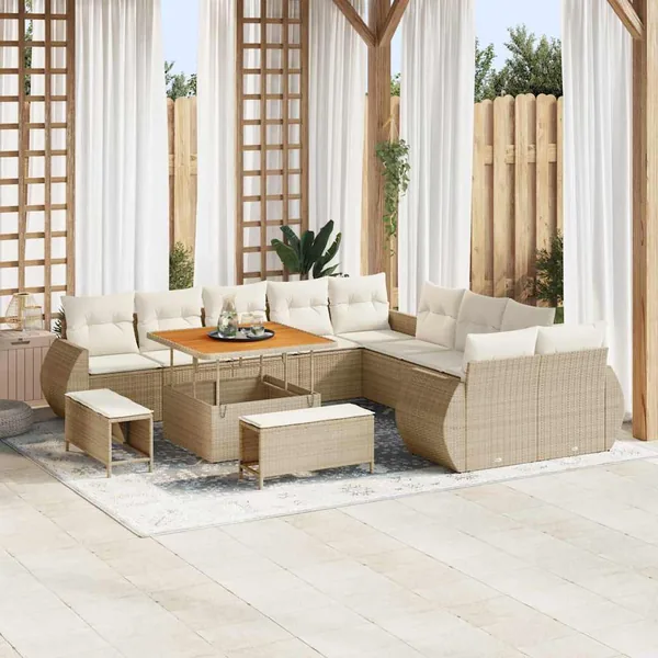 Ensemble de canapé de jardin 13 pcs Beige polyrotin