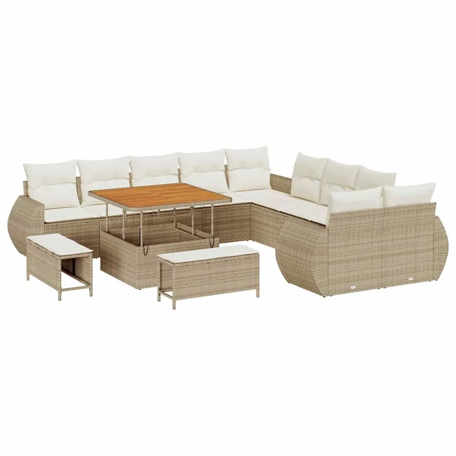 Ensemble de canapé de jardin 13 pcs Beige polyrotin - 2