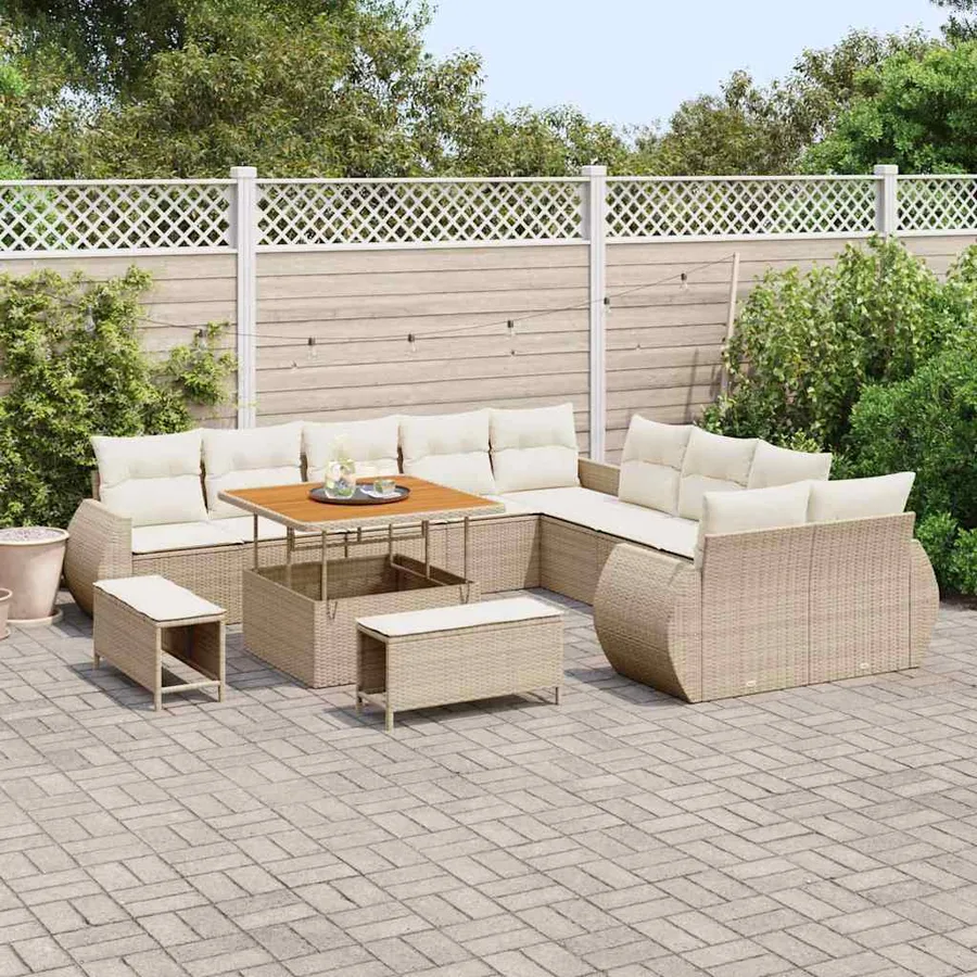Ensemble de canapé de jardin 13 pcs Beige polyrotin - 3