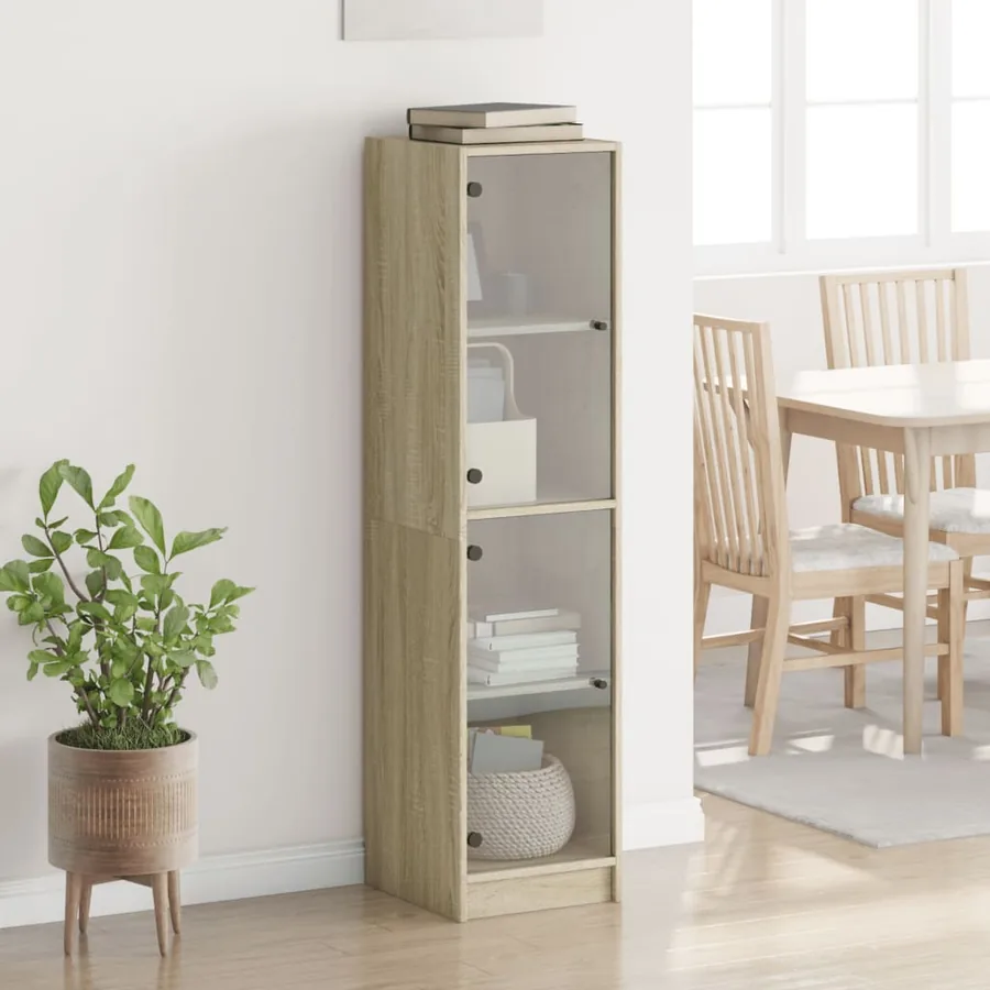 Buffet avec portes en verre chêne sonoma 35x37x142 cm - 3