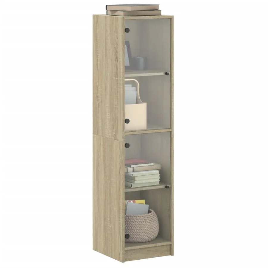 Buffet avec portes en verre chêne sonoma 35x37x142 cm - 4