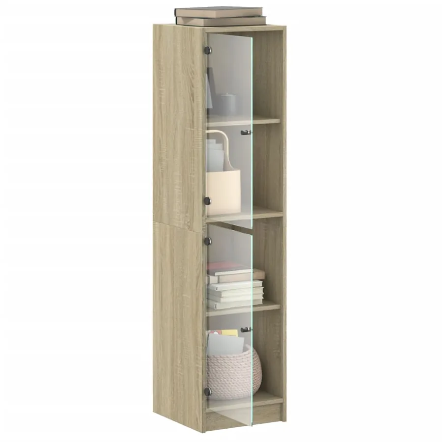 Buffet avec portes en verre chêne sonoma 35x37x142 cm - 5