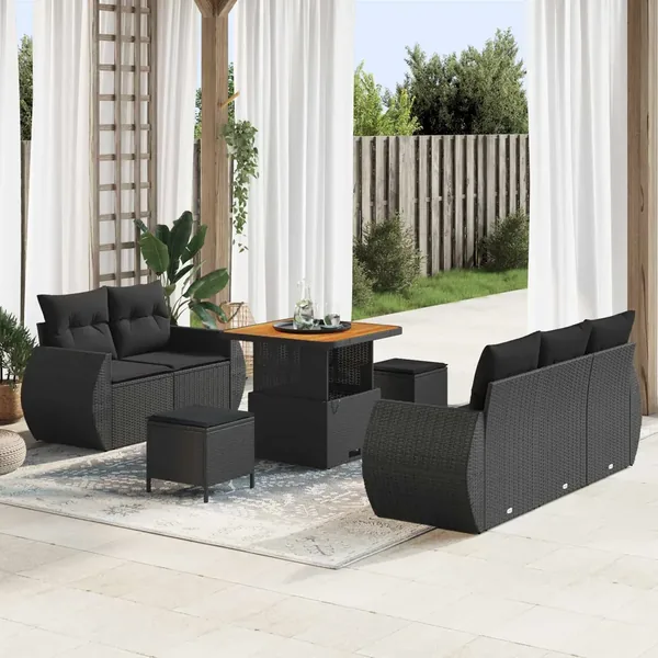 Ensemble de canapé de jardin 8 pcs Noir polyrotin