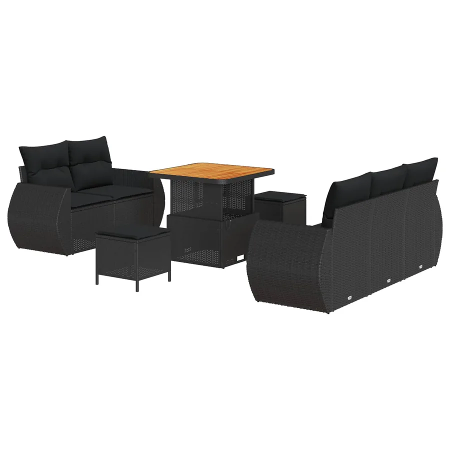 Ensemble de canapé de jardin 8 pcs Noir polyrotin - 2