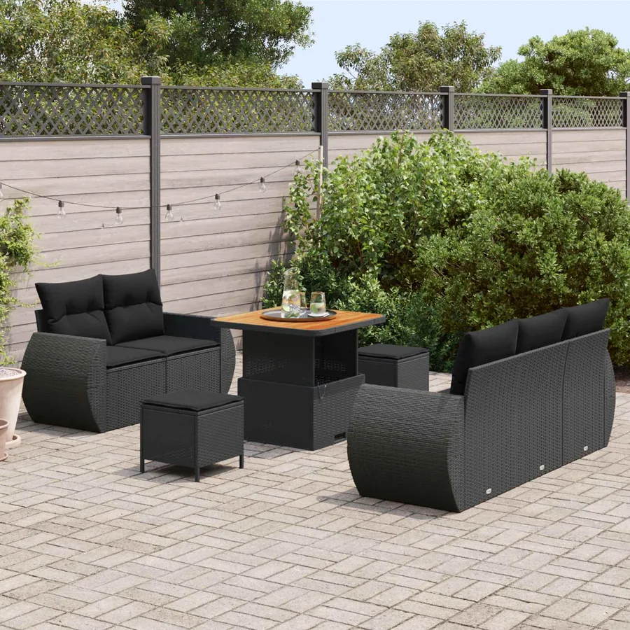 Ensemble de canapé de jardin 8 pcs Noir polyrotin - 3