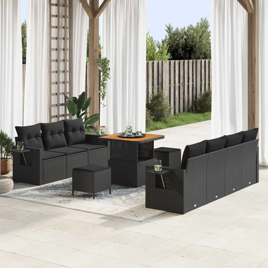 Ensemble de canapé de jardin 10 pcs Noir polyrotin