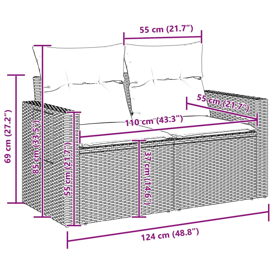 Ensemble de canapé de jardin 10 pcs Noir polyrotin - 12