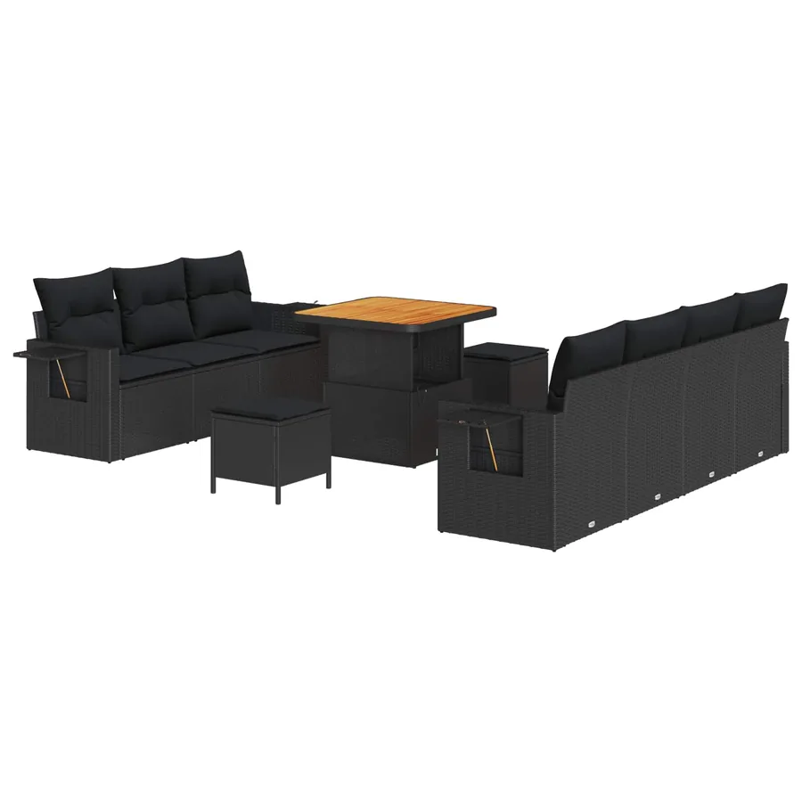 Ensemble de canapé de jardin 10 pcs Noir polyrotin - 2